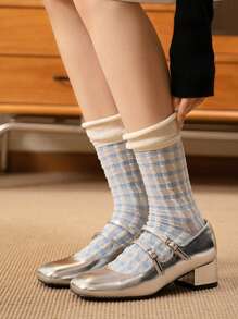 1 par/5 pares de calcetines hasta la rodilla de verano y primavera con estilo dulce y lindo de dopamina para mujeres, medias de doble capa con estampado de cuadros y en colores caramelo, estilo Y2K
