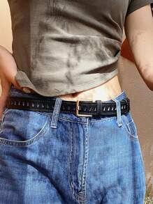 Korean Popular Belt With Holes All Over, INS Style Women's CHIC, Simple And Versatile Belt With Holes And Without Holes