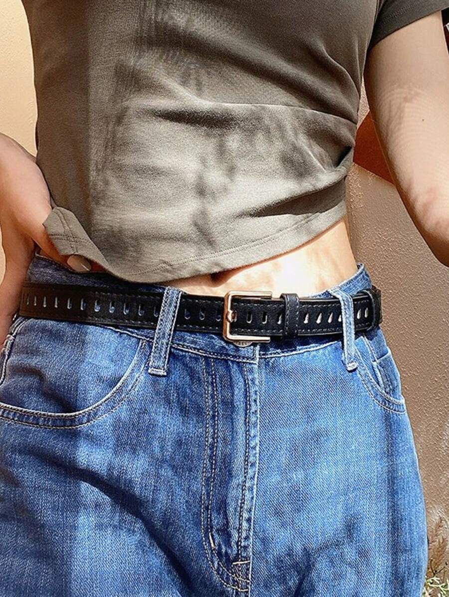 Korean Popular Belt With Holes All Over, INS Style Women's CHIC, Simple And Versatile Belt With Holes And Without Holes