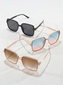 3pcs Solid Retro Square Glasses, Fashion Everyday Wear
