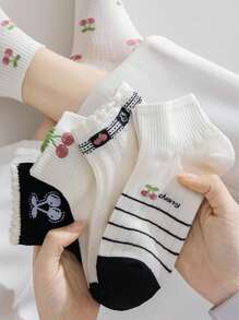 1/3/5/10 Pairs Of Women's Short Socks,Invisible Socks,White Socks,Women Socks,Cute Socks,Girls Socks, Black Socks,Cartoon Details, Guide Rail Breathable Hole Design, Moisture Wicking, Soft And Smooth, Suitable For Various Holidays, Sports, Leisure, Business And Other Daily Wear, Can Be Worn All Year Round, Color Combinations Are Random. - Multicolor - View 1