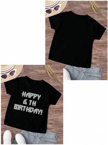 定制春夏女童幼儿 T 恤，可个性化定制您的文字/姓名/生日祝福/消息/趣味短语，团队/户外制服定制，个性化女童圆领短袖黑色上衣，节日礼物，生日礼物，1 岁生日礼物，文化衬衫，女童夏季上衣 - 黑色 - 查看 3