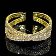 1 pieza Brazalete elegante y lujoso tipo cruzado abierto decorado con piedras de circonita sintética, joyería única de estilo francés para mujer