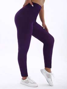 Women Plus Size Purple Leggings, Casual European & American Style, Outdoor Sports & Fitness Pants, Simple, Soft, Comfortable, High Elasticity, Body-Hugging, For Home, Yoga, Beach, Music Festival, Camping, Hiking, Cycling, Stretching, Cropped, Spring/Summer