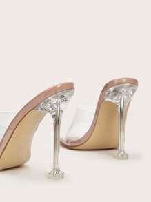 女士露趾拖鞋透明高跟凉鞋，透气性感前卫，夏季，粉色 - 杏色 - 查看 4