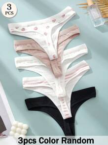 APRSEA 3pcs/Pack Women's Random Color & Print Bow Cute Sweet Thong Panties, Soft & Comfortable Ladies Underwear - Multicolor - View 2