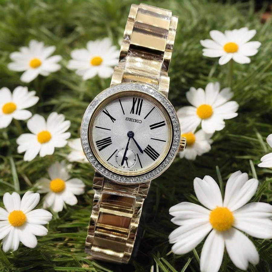 Montre Seiko Quartz Dame - Boîtier Et Bracelet Plaqué Or, Cadran Blanc Ovale, Très Bon état, Comme Neuve