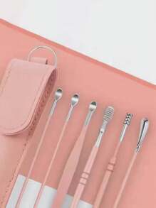 6pcs/Set Stainless Steel Double-Ended Spiral Ear Wax Removal Spoons, Ear Cleaning Tools For Home Use,School,Back To School,Travel,Travel Essentials,Home Essentials,Ear Cleaner