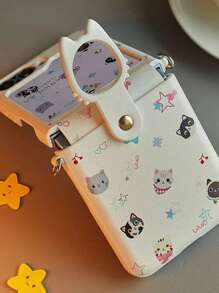 1pc Foldable Cat Ring Phone Case, Compatible With Samsung Z Flip6/Z Flip5/Z Flip4