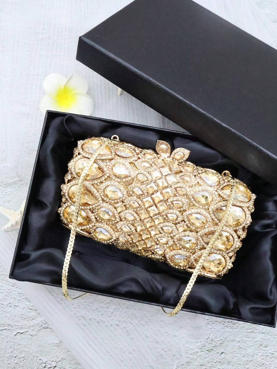 Exquisite Luxurious Gold Color Crystal Evening Bags For Women,Formal Wedding Party Handbag Purse Floral Crystal Handbag, All Handmade Metal Rhinestone Dinner Bags,Vintage Sequin Clutch Wedding Party Prom Bag, Chain Crossbody Evening Purse, Perfect Bride Purse For Wedding, Prom & Party Events,Best Gifts For Ladies