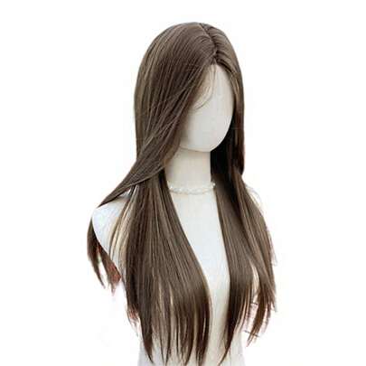 1 bộ tóc giả tổng hợp chịu nhiệt, rẽ ngôi giữa với phần đuôi tỉa lớp, phù hợp để đội hàng ngày, dự tiệc hoặc đi nghỉ mát, bồng bềnh và trông tự nhiên (Không bao gồm phụ kiện)