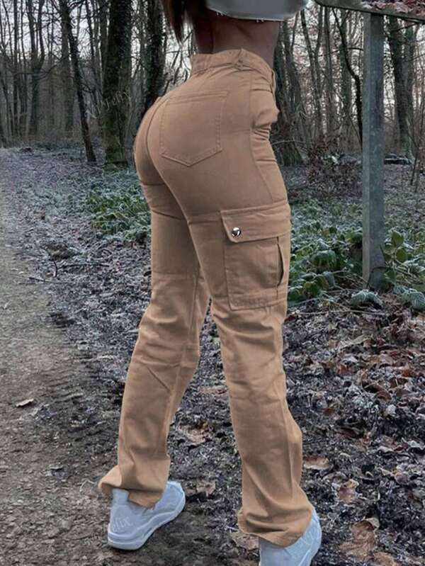 NVFelix Nuevos pantalones cargo Y2K para mujeres - Diseño de bolsillo con solapa elástica, estilo de ropa urbana (ropa de moda)