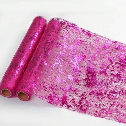 1pc Gold Foil Cloud Patterned Table Runner, Shiny Gold Sequin Glitter Mesh Tulle Decor For Events, Weddings, Birthdays, Christmas, Valentine's Day