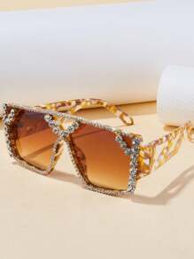 1pc/2pcs Women Fashion Sunglasses 2025 New Geometric Hollow Rhinestone Inlaid Design, Birthday Gift, & Christmas Product, Suitable For Sun Protection, Outdoor, Cycling, Stage Performance, Party & Gathering - Black and White - View 4
