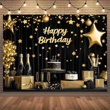1 件经典黑色和金色生日照片背景 - 100% 涤纶摄影布 - 无需电源 - 无羽毛 - 适用于室内/室外派对装饰、家庭工作室道具、车库门悬挂标志 - 各种尺寸 - 多色/Multicolor - 查看 2