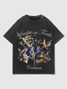 Camiseta casual de hombre con efecto de distorsión y nieve, para primavera/verano