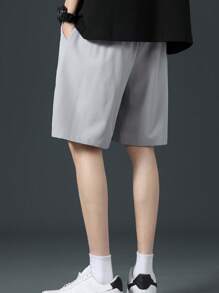 1st Heren Brief Print Trekkoord Taille Shorts, Losse Pasvorm Lichtgewicht Ademend Voor Buiten Hardlopen, Hiken, Reizen, Casual Kleding