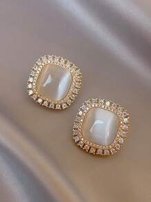 6pcs/Set Elegant Retro Rhinestone Cat Eye, Geometric Shape, Faux Pearl Stud Earrings, Suitable For Daily Wear And Occasions - Multicolor - View 4