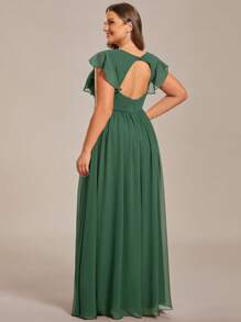 Vestidos formales verdes de cintura alta plisada, con espalda descubierta y cuello en V para damas de honor de talla grande