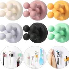 Set de 6 soportes de silicona para cepillos de baño, soporte para cuchillos de ducha montado en la pared con adhesivo, ganchos multifuncionales lindos para niños para cocina, sala de estar, oficina, que se pueden usar para colgar cepillos, prácticos y útiles