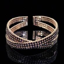 1 pieza Brazalete elegante y lujoso tipo cruzado abierto decorado con piedras de circonita sintética, joyería única de estilo francés para mujer