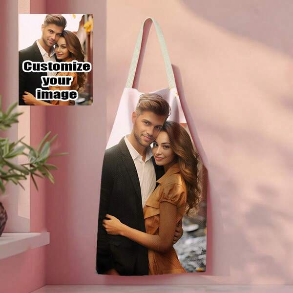 1pc Customizable Linen Kitchen Apron - Personalized Design, Photo Or Text - Woven Polyester Cooking Apron, Breathable,Lightweight,Washable,Cute,Love,Shining,Soft,Comfortable,Elegant,Custom,Personalized,Unique,Him,Her,Boyfriend,Girlfriend,Dad,Mom,Family,Friends,Customized Aprons,Warm Ambience,Xmas Decoration, Autumn Home Refresh