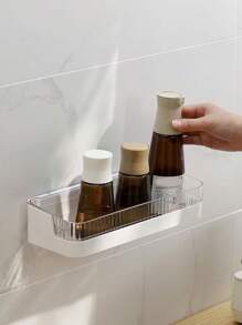 1 件大容量粘贴式淋浴架，无需钻孔粘贴式浴室架，带排水孔，透明壁挂式浴室收纳整理器，现代壁挂式免打孔架子，适用于浴室洗衣房厨房节日厨房油箱，香料收纳架 - 白色返校 - 白色 - 查看 8