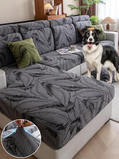 1pc Plush Velvet Jacquard Non-Slip Sofa Seat Cushion Cover, Soft Skin-Friendly Pet Stain Resistant Stretch Sofa Slipcover, Suitable For Living Room L-Shaped Combination And 1/2/3/4 Seats Sofa, Spring/Autumn