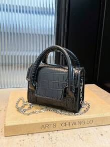 1pc Litchi Pattern Handbag Fashion Texture Shoulder Small Square Bag Stylish Solid Color Messenger Bag, Retro Small Bag Korean Fashion Shoulder Bag Casual Simple Messenger Bag, Chain Shoulder Strap, Pu Leather Fabric, Fashionable Handbag, Candy Color Solid Color Matching, Casual Simple Sweet Fresh And Simple Style, Suitable For Girls To Go Out Shopping, Daily Use - Crocodile Pattern Handbag - View 13