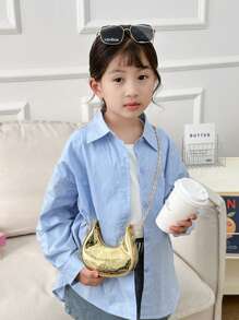 1 件时尚 Y2K 儿童流浪包 Blingbling 单肩包链条斜挎包迷你口红包适合儿童/女孩日常使用/幼儿园/购物/斋月 - 金色 - 查看 6