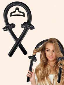 4-delige set zwarte, stevige slouchy haarkrultangen voor dames, schuimkrultang, pony-krulpad, onschadelijke grote golvende krultang, krulset zonder hitte met haarclips, geschikt voor dagelijks gebruik.