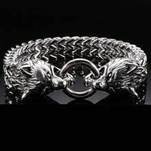 1pc Domineering Wolf Head Men's Bracelet, Exaggerated Cool Fashion 2025, High-End Men Daily Wear - A - View 5
