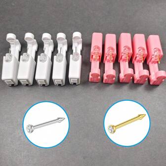 1Set Sterile Nose Piercing Kit With Pink & White Nose Gun, Built In Nose Ring Simple And Convenient Operation, Ideal For Family Use