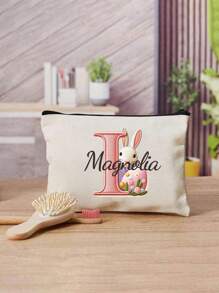 Personalized Easter Bunny Tote Bag, Customizable Name, Easter Gift Bag, Cute Bunny Design Easter Tote Bag, Easter Celebration 2-Piece Tote Bag Set, Canvas Shoulder Bag With Cosmetic Organizer Pouch, Adorable Cartoon Bag Set, Women Makeup Bag, Fashion Canvas Girl Large Capacity Travel Shoulder Bag - Multicolor - View 6