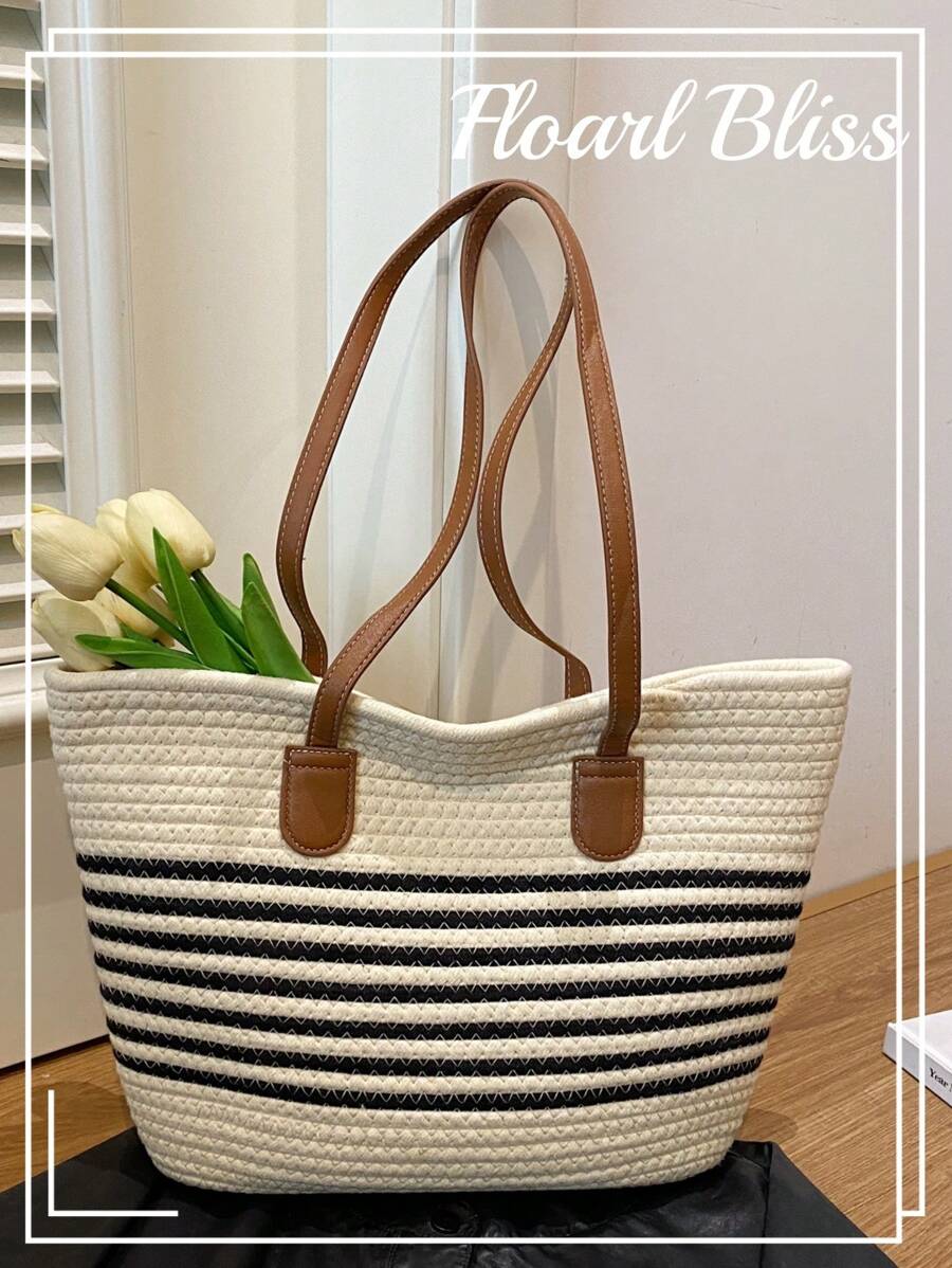 Bolso de paja de estilo de cesta de verduras de lujo ligero, bolso tipo tote de playa de gran capacidad, edición 2025 nuevo de nicho francés