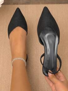 女士低跟凉鞋，黑色闭趾凉鞋，尖头时尚绑带绒面平底鞋，适合婚礼、派对和日常穿着