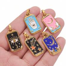 1 pieza Colgante de tarjeta de tarot con estrella y luna de acero inoxidable, accesorio de joyería para collar y pendientes DIY, para uso diario - colgante - Ver 3