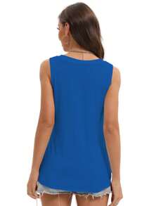 QGEMANWU Women's V Neck Tank Top - Loose Fit Summer Sleeveless Shirt - 藍色 - 查看 2