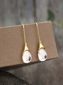 1 paire de boucles d'oreilles dormeuses de mode avec pierre de l'œil de chat incrusté, options multicolores, boucles d'oreilles métal à goutte d'eau de mode personnalisées pour femmes