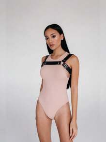 1 件女士简约黑色 PU 皮革可调节吊带腰带，朋克哥特风格身体饰品配饰，适合日常穿着 - 黑色 - 查看 3