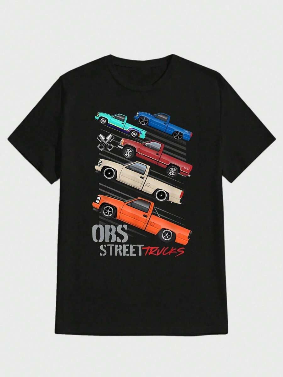 Camisetas de Camiones Camisetas Casuales Impresión Digital Puro Algodón Pesado Camiseta - Negro - Ver 1