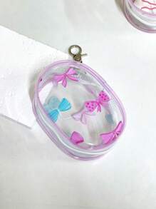 1PC Portable Mini Transparent Zipper Storage Bag, Bag Accessiores Compact Multifunctional Organizer, Headphone And Charger Case With Keychain, Transparent Travel Accessories, Available In Black And White Colors, Exquisite And Compact, Suitable For Storing Small Items, Data Cable Storage Bag, Bracelet Bag, Makeup Bag