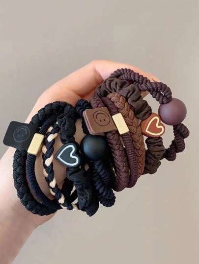 10pcs/5pcs Multicolor High Elasticity Hair Ties, Damage-Free, Suitable For High Ponytails, Long-Lasting,Hair Accessories,Hair Rope, Hair Bobbles Head Accessories