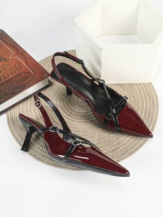 7cm Burgundy High Heel Pumps,Party Heels, Wedding Shoes, Slip-On Buckle Slip-On Sandals,Kitten Heels