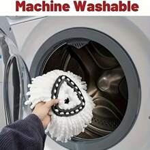 1 套免手洗吸水加厚超细纤维三角形旋转拖把替换头，Oswida 旋转拖把替换垫 - 白色超细纤维，高效地板清洁，适用于客厅，无需电池