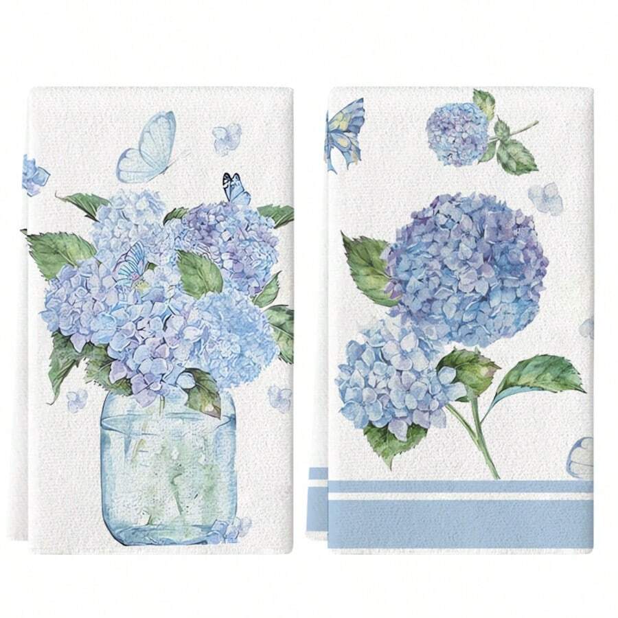 Set de 2 paños de cocina con estampado floral y de mariposa en azul, super absorbentes de microfibra moderna, para cocinar, hornear, secar, lavar, decoración de cocina, regalo para vecinos, madres, cumpleaños, inauguración de casa, accesorios de cocina, artículos de hogar necesarios