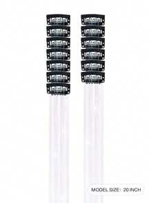 12pcs/Set 20-Inch Fashionable Shiny Synthetic Straight Hair Extensions Clip-In Hair Accessories Set, Heat Resistant Shiny Fairy Hair Clips (Silver) - White - View 3