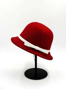 1pc Women Solid Color Hat, New Fashion Vintage British Elegant French Bow Decor Short Brim Small Hat, Casual Versatile Celebrity Bucket Hat Suitable For Party, Gathering, Daily Use, Spring/Summer - View 3