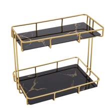 Rainaut 2 层可调节化妆品收纳架台面，金属架浴室柜台铁艺收纳架和储物架，适用于香水梳妆台厨房浴室（黑色）[送给家人和朋友的最佳礼物] 家居浴室装饰浴室收纳夏季返校