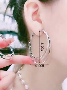 1 对多层环形耳环，时尚个性的戏剧性圆形耳环，适合女士 - 銀色 - 查看 8